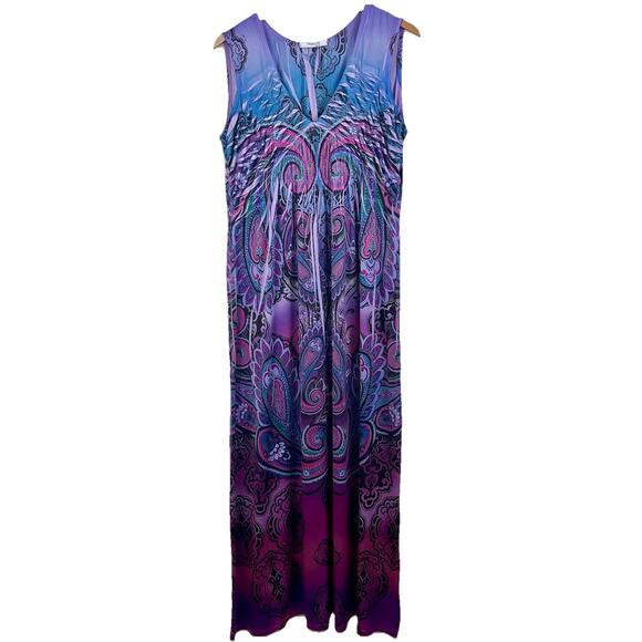 Y2K Boho Whimsy Goddess Maxi Dress Plus Size 1X Style & Co Liquid Knit Hippie - Picture 1 of 6